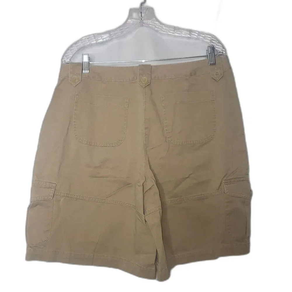 Vintage 90's LONDON JEAN Tan Khaki Cargo Safari Shorts Womens Size 14